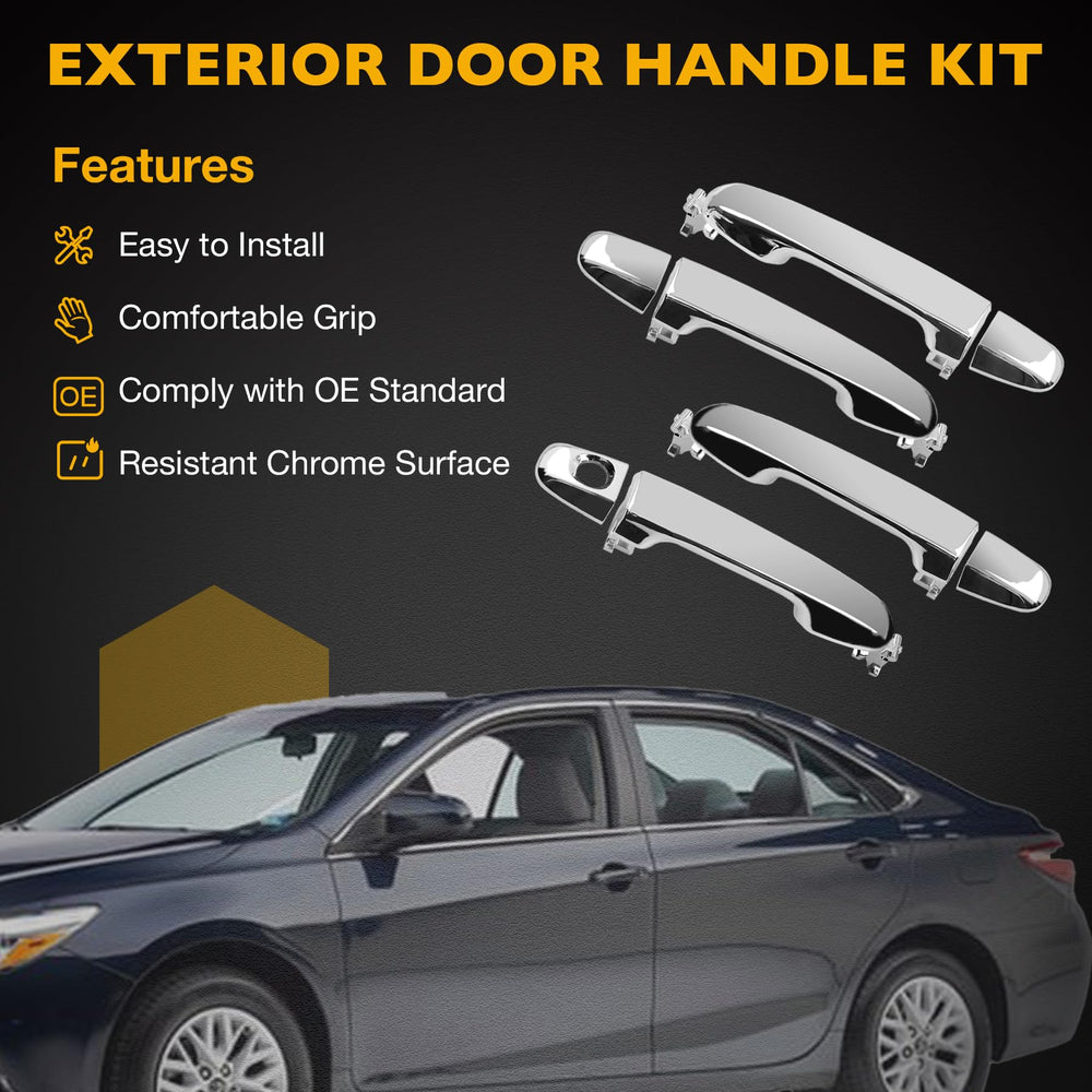 Gledewen chrome exterior door handle rear-left for Camry, rust-resistant finish.