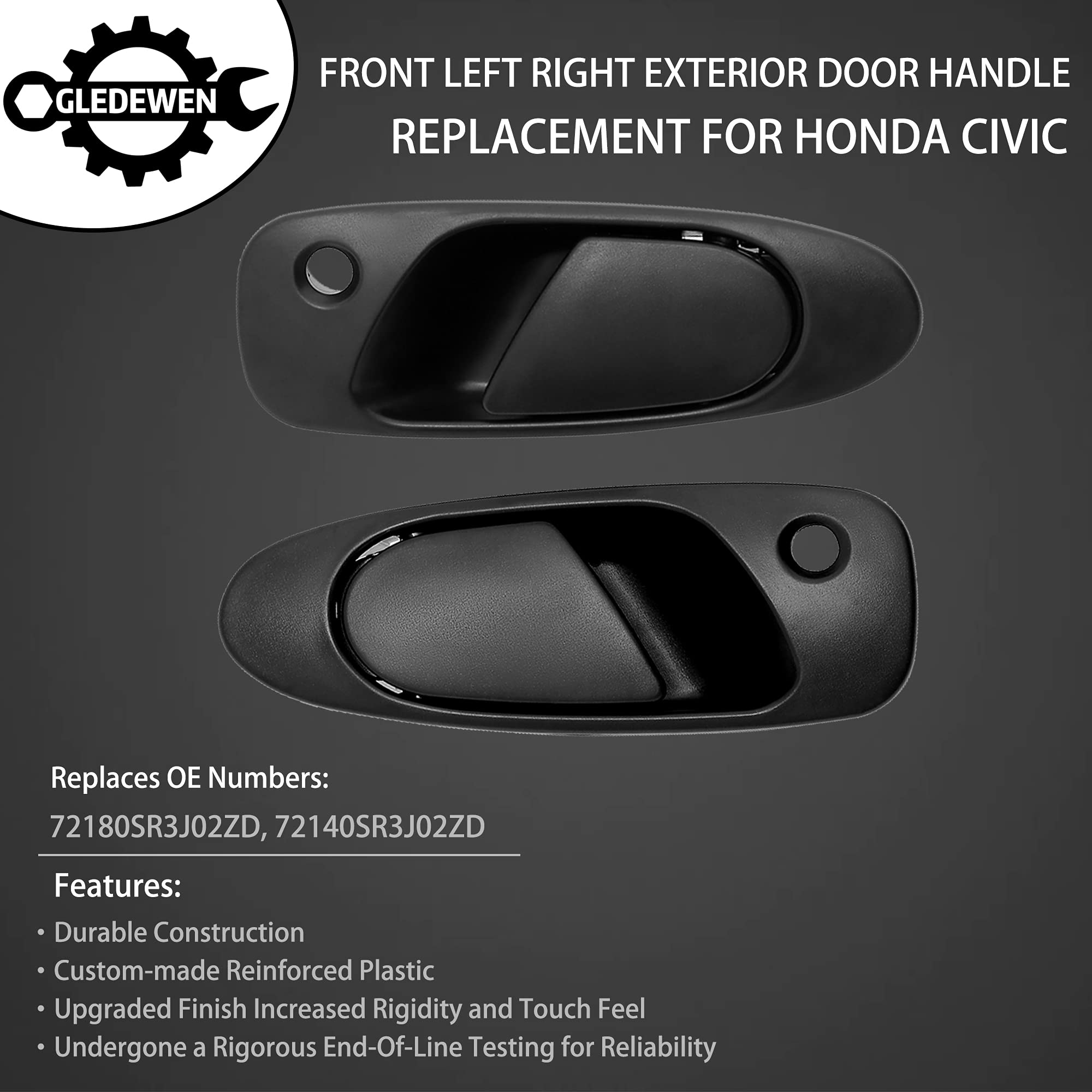 Gledewen door handle assembly closeup showing OEM-design latch