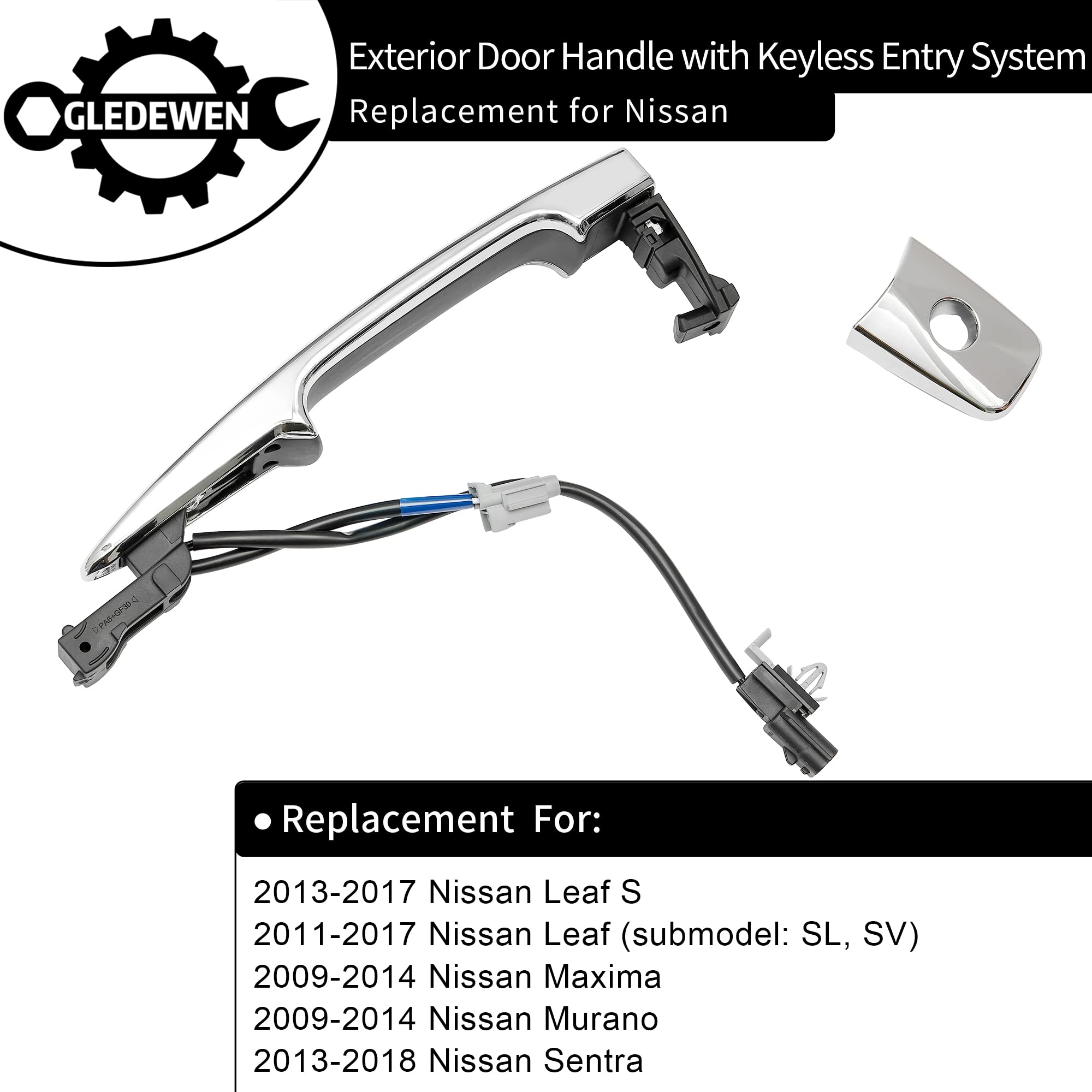 Gledewen chrome exterior door handle, front-left side view highlighting chrome finish.