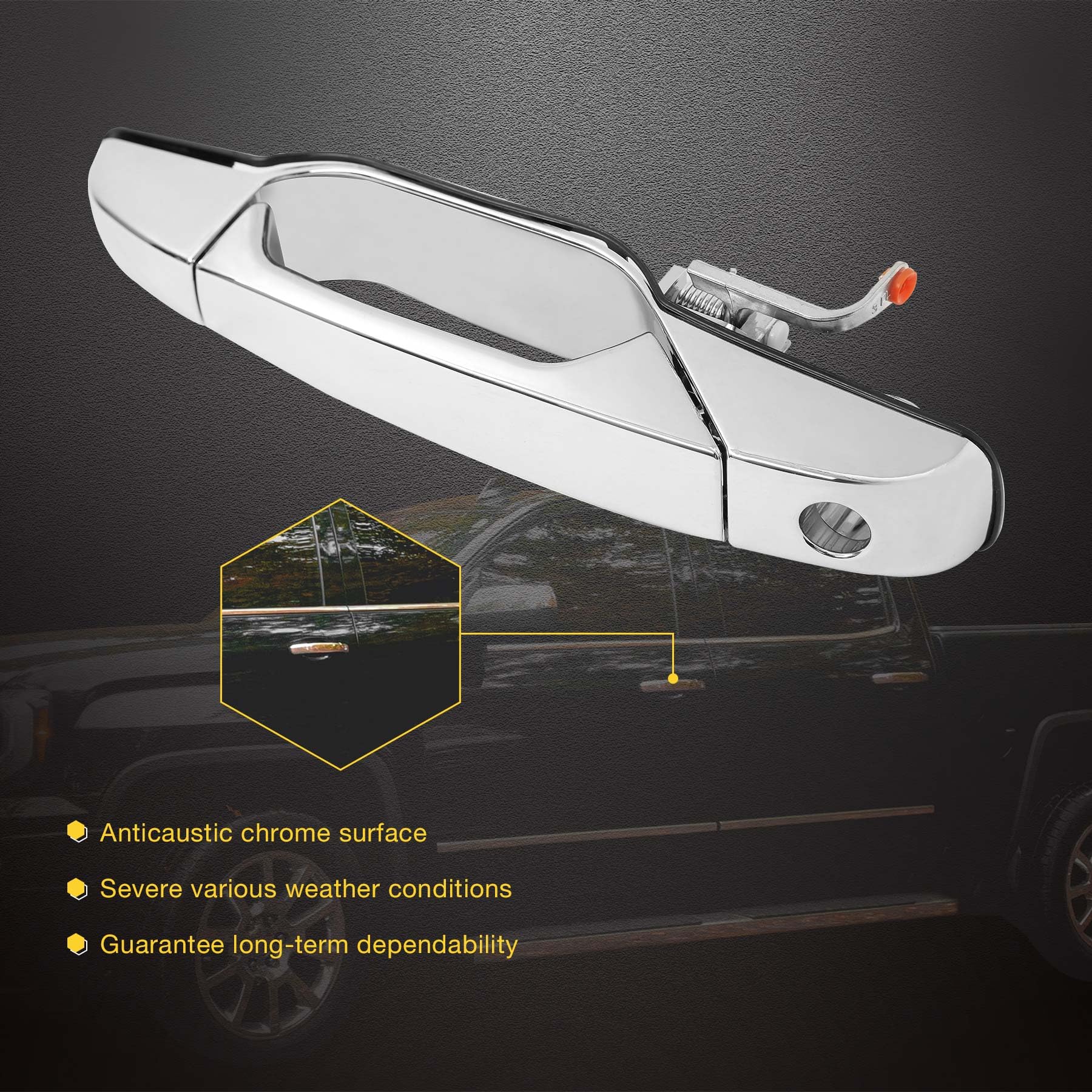 Gledewen exterior chrome door handle rear driver side, durable chrome finish