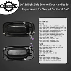 Gledewen exterior door handle front-left driver view, durable steel construction for long life.