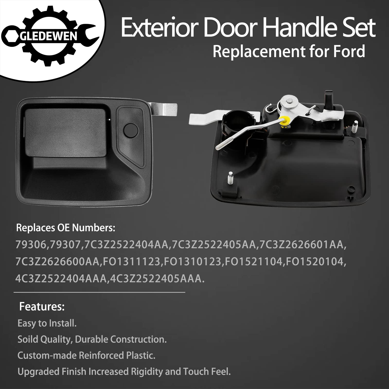 Gledewen exterior rear left door handle for Ford Super Duty; durable exterior upgrade.