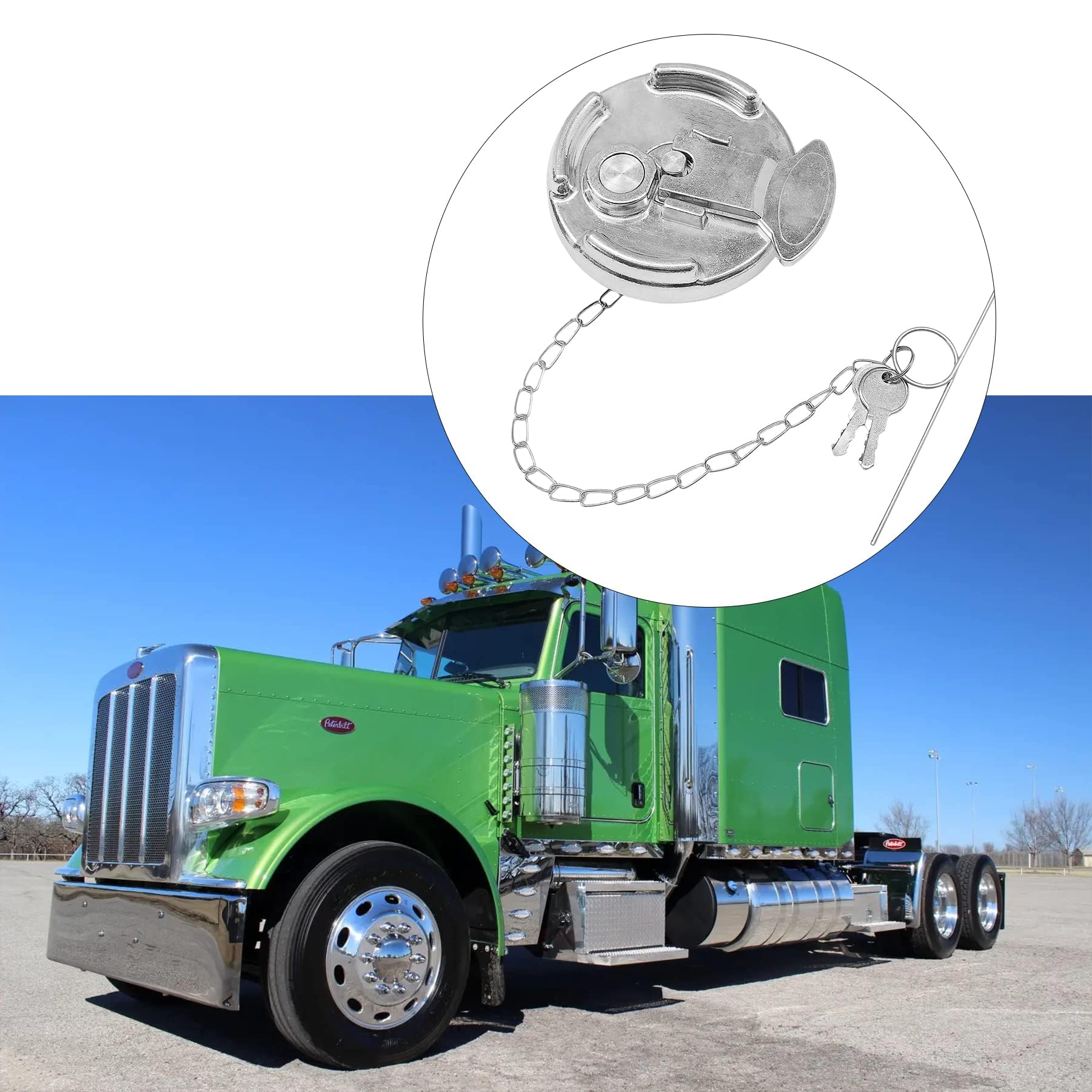 Gledewen fuel cap with safety chain prevents cap loss during refueling.