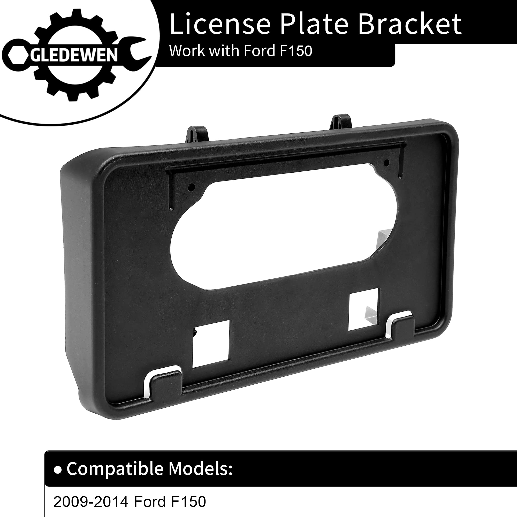 Gledewen license plate mount on front bumper demonstrates sturdy, durable construction.
