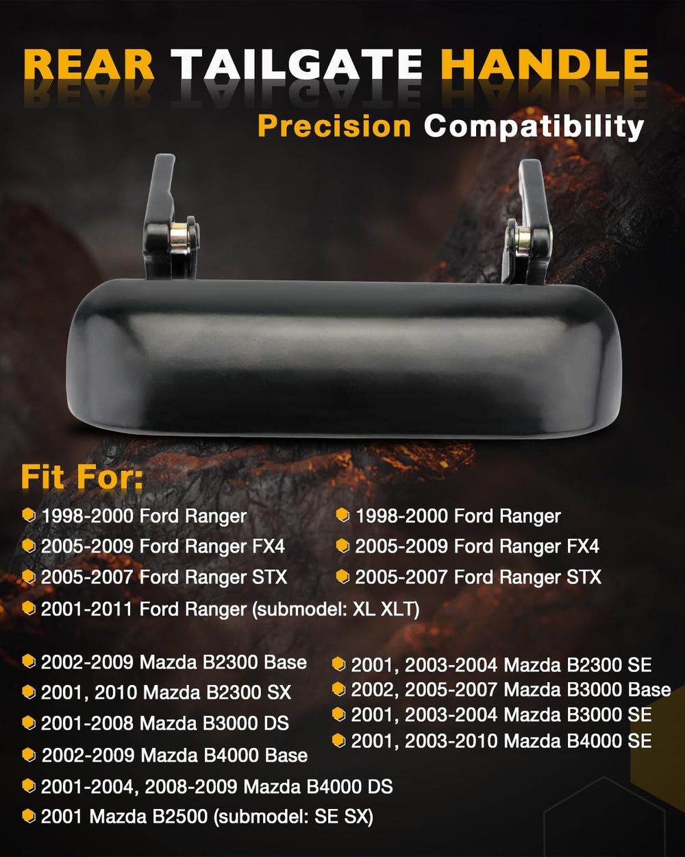 Gledewen metal tailgate handle close-up assembly detail for precise fit.