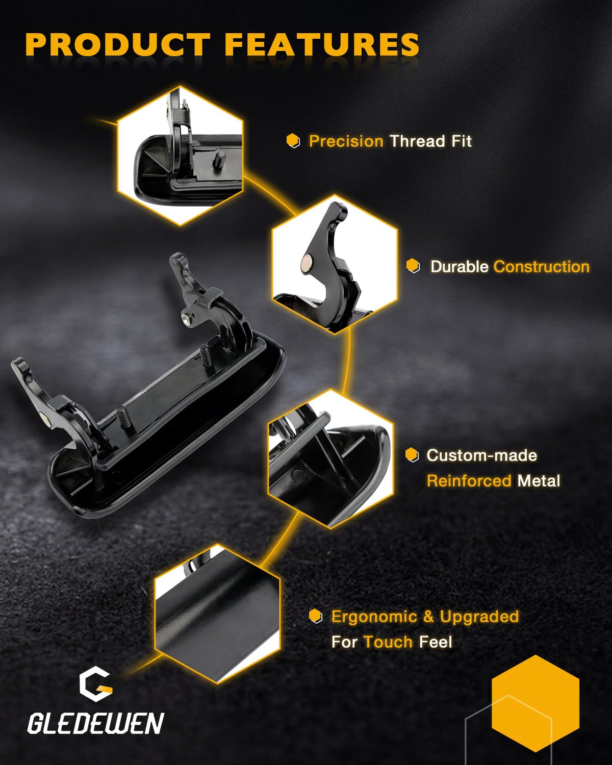 Gledewen metal tailgate handle installation step view for quick DIY replacement.