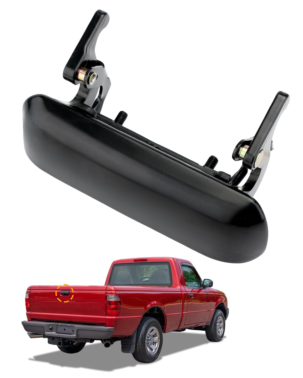 Gledewen metal tailgate handle rear exterior view shows rugged, weather-resistant exterior.