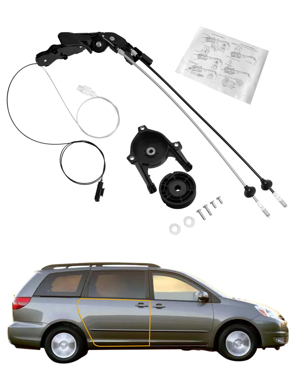 Gledewen sliding door cable system rear-right close-up shows precise OEM-style fit.