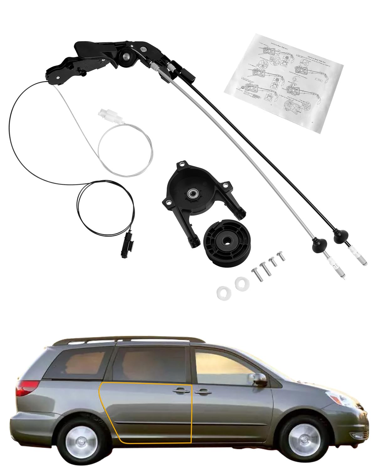Gledewen sliding door cable system rear-right close-up shows precise OEM-style fit.