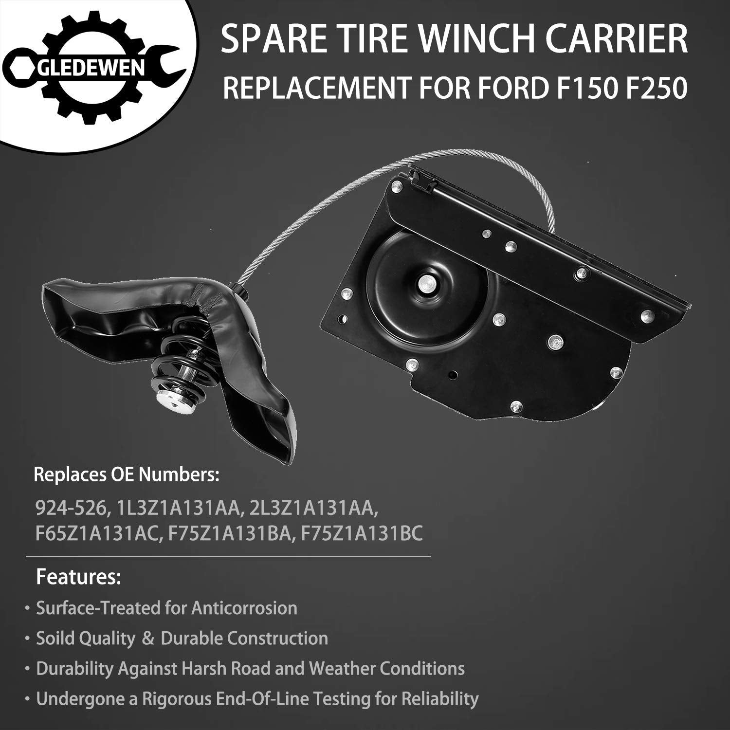 Gledewen spare tire hoist mounted on compatible Ford F-150 for reliable fit