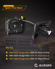 Gledewen spare tire winch with offset cable simplifies mounting on Ram trucks