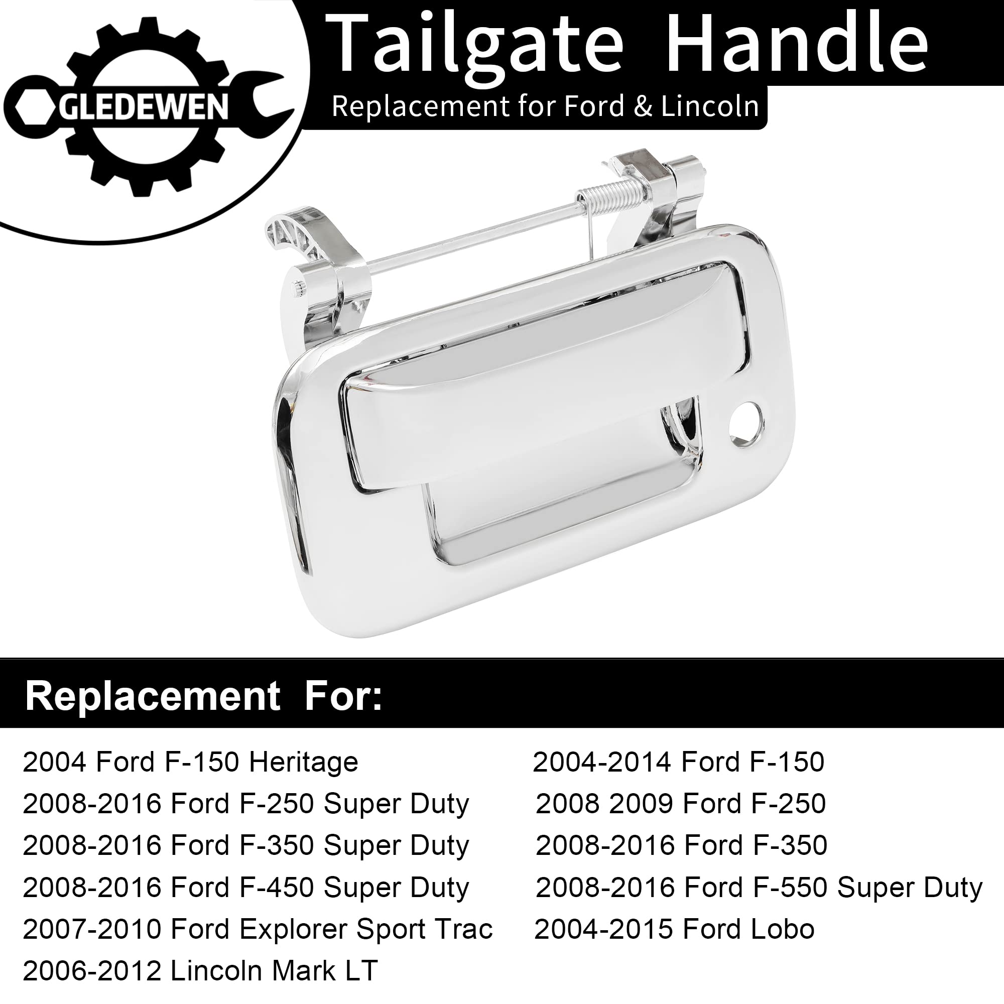 Gledewen chrome tailgate handle keyhole detail showing sturdy construction