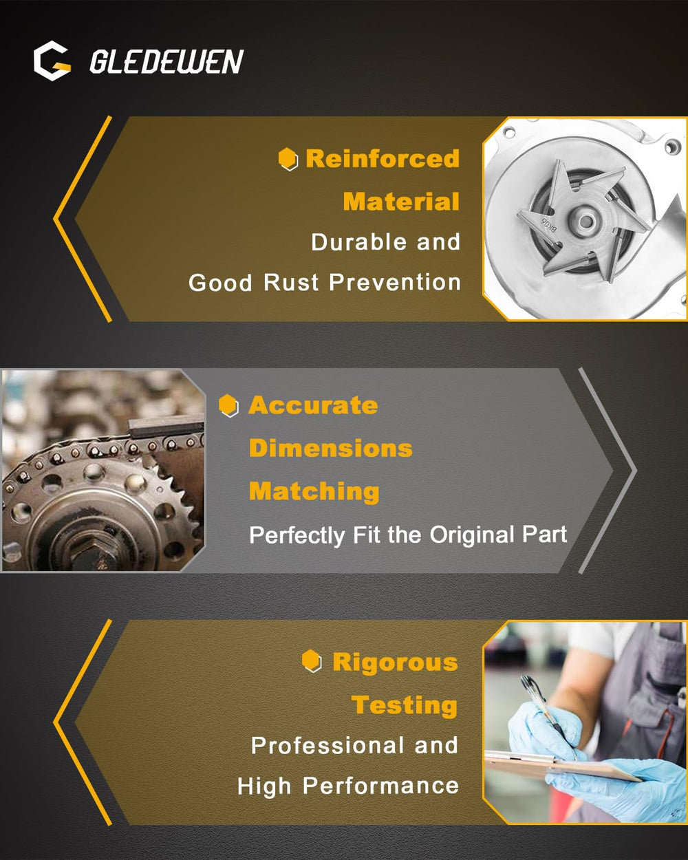 Gledewen tensioners and sprockets arranged for easy installation.