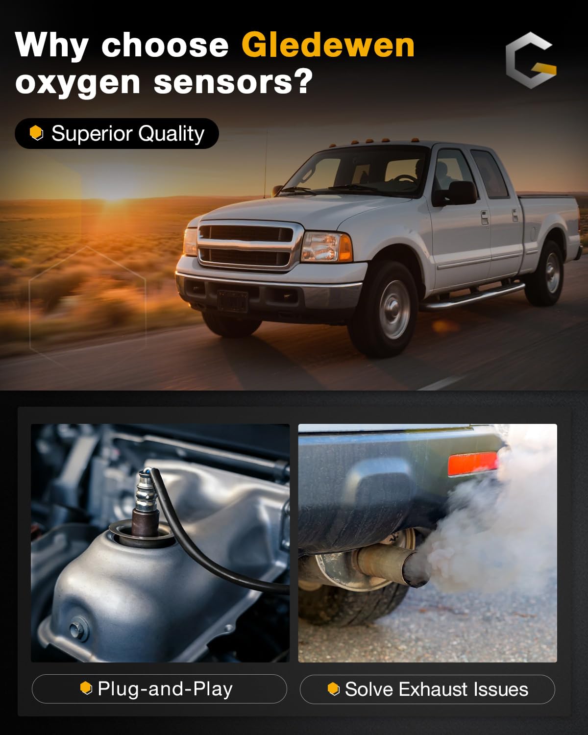 Gledewen upstream/downstream oxygen sensor 2pcs for Ford E-Series aids diagnostics.
