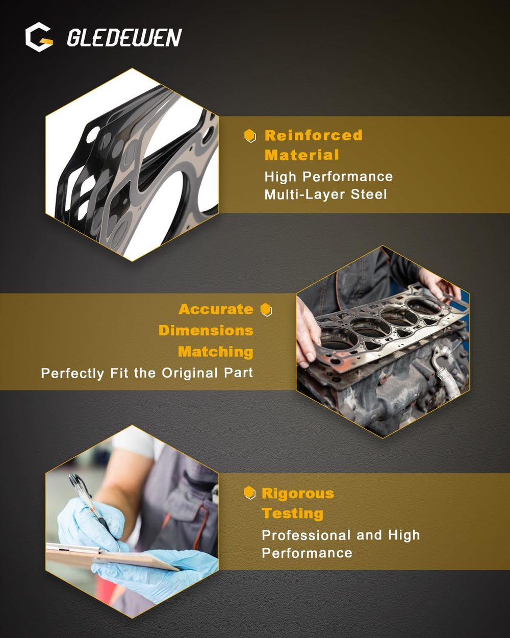 Gledewen valve cover gasket pack supports reliable valve train sealing.
