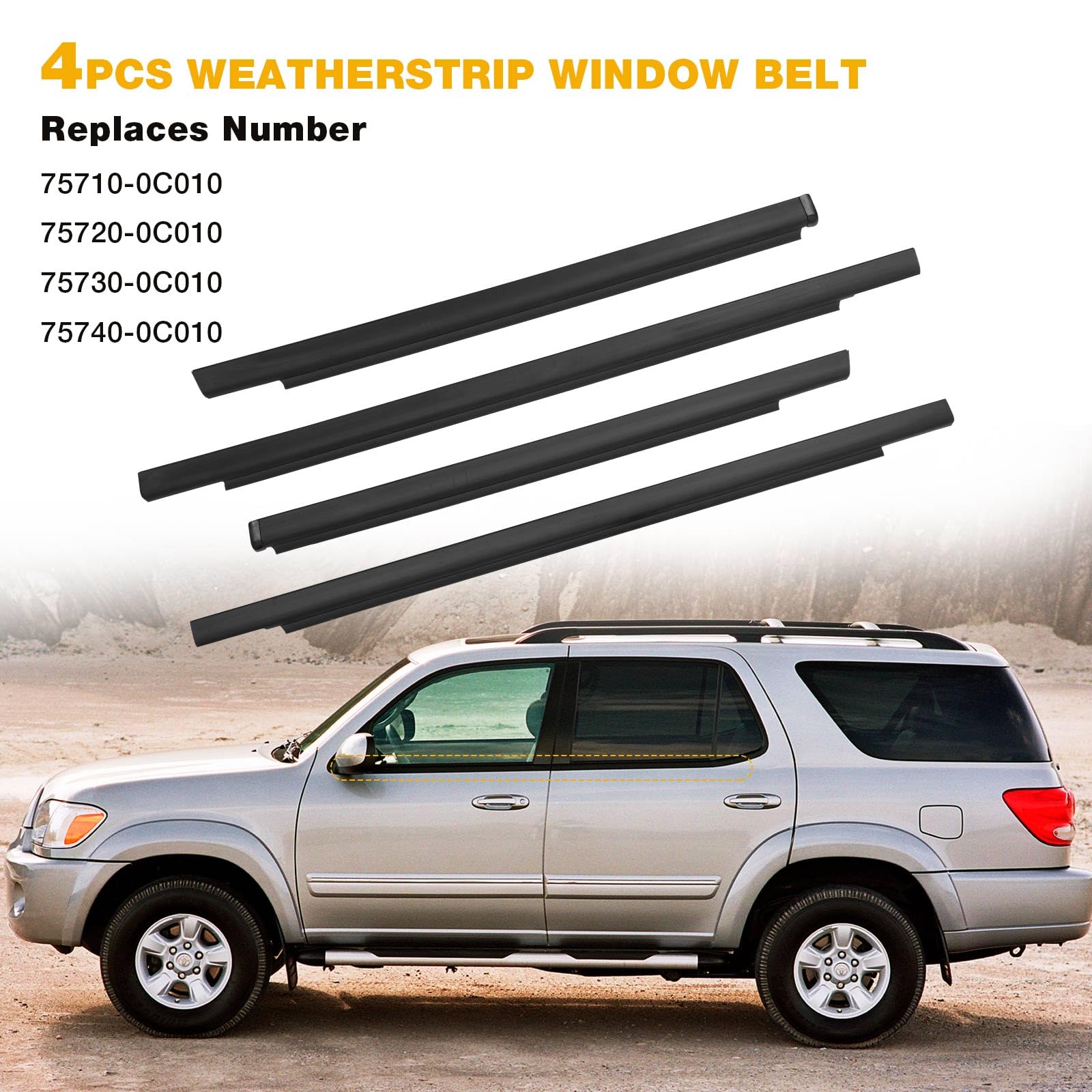 Rear left Sequoia weatherstrip showing tight seal and rubber material.