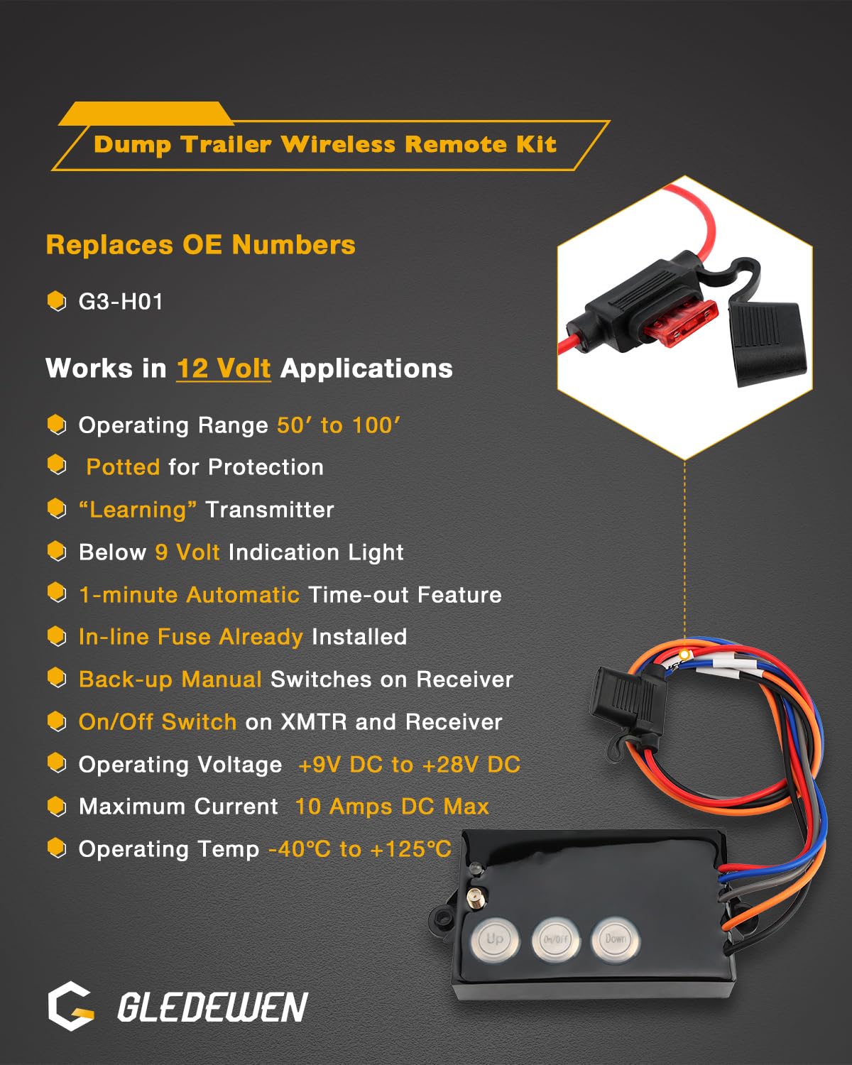 Gledewen wireless remote receiver maintains stable control of hydraulic pumps.
