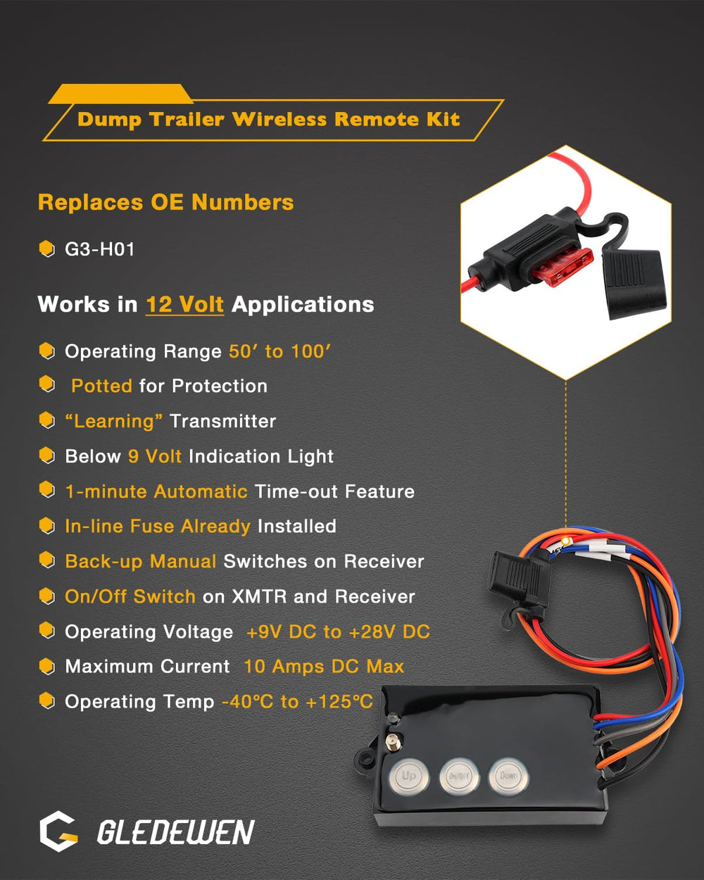 Gledewen wireless remote receiver maintains stable control of hydraulic pumps.
