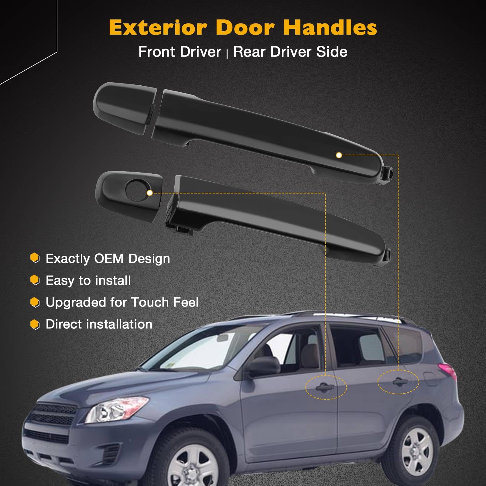 Gledewen exterior door handle front view for Prius 04-09, weather-ready design.