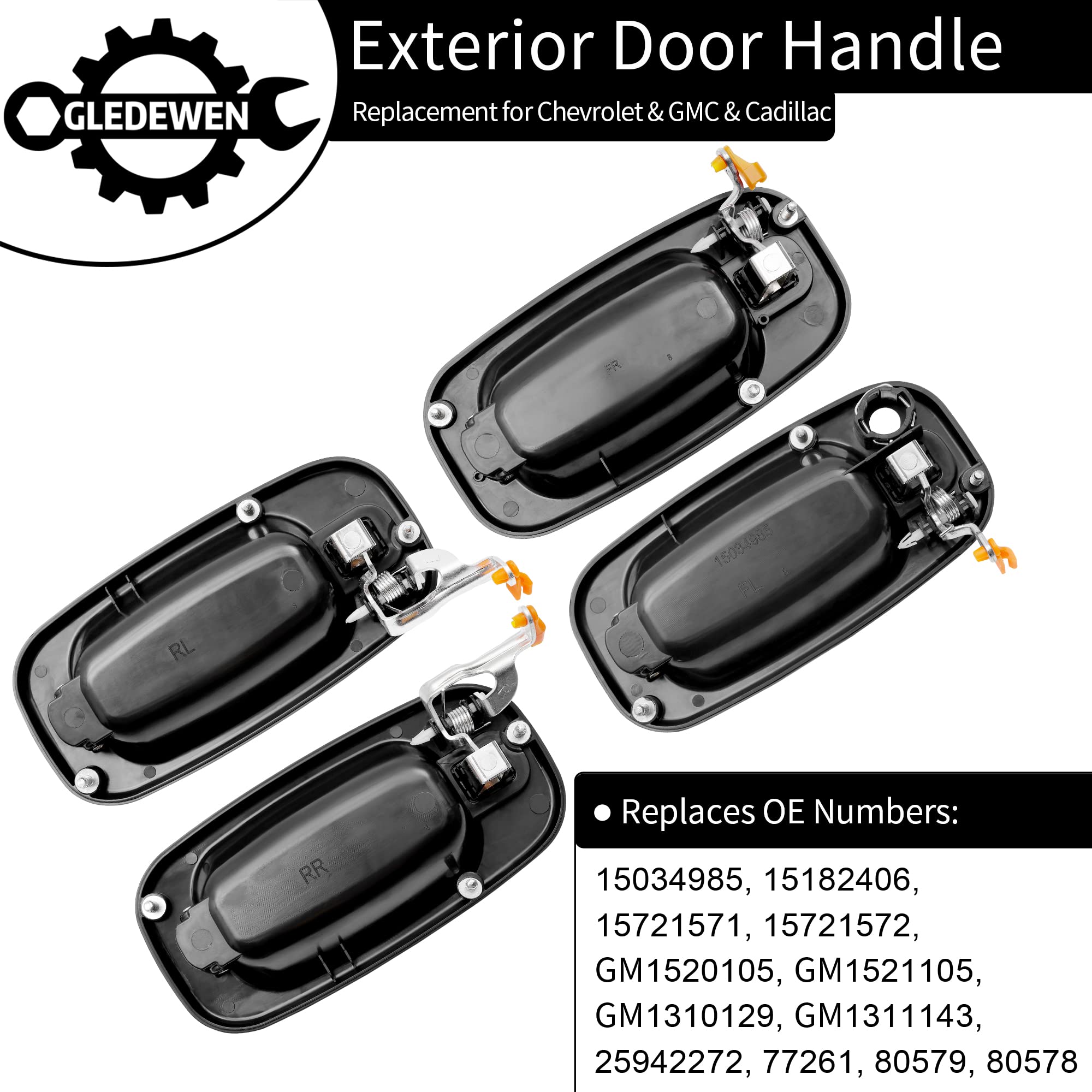 Gledewen exterior rear-right chrome lever door handle with black housing.