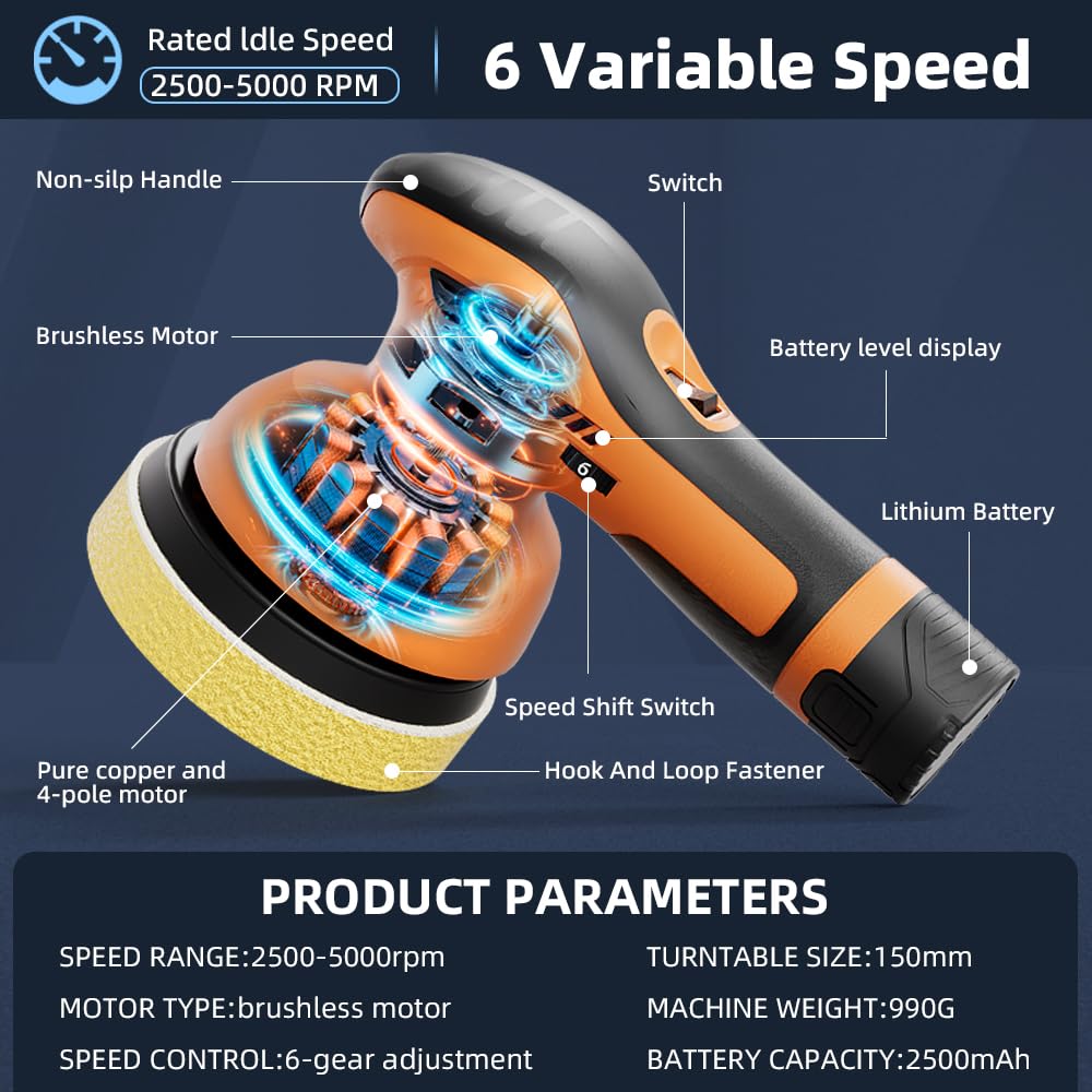 GLEX polisher shows 6-speed dial for adaptable detailing tasks