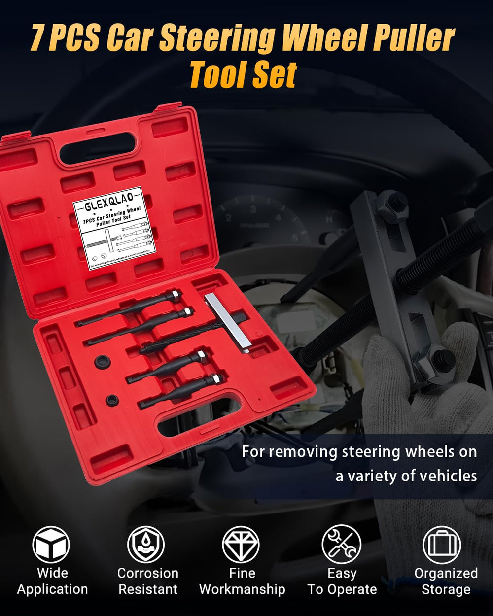 GLEXQLAO puller legs adjusted for even force during wheel removal