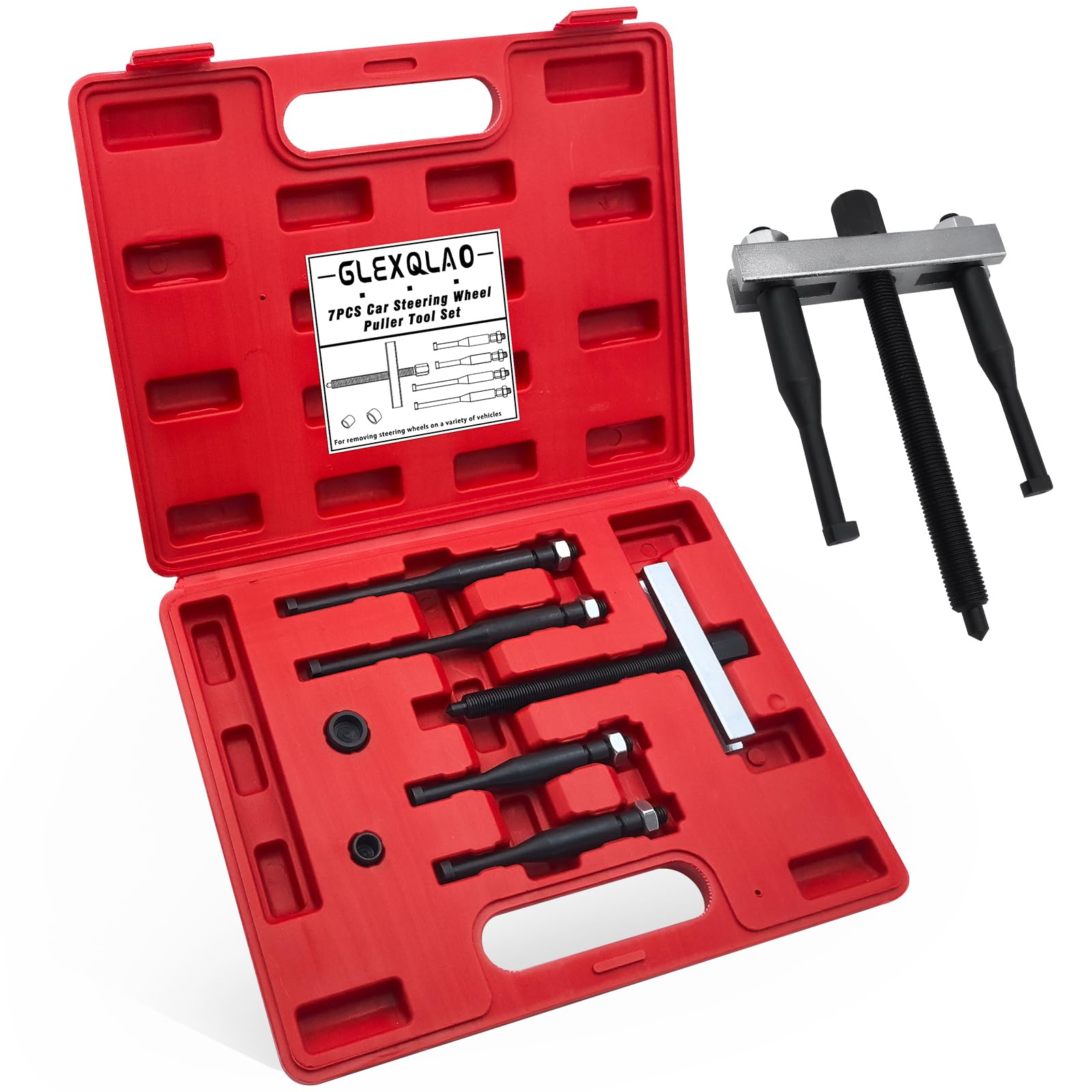GLEXQLAO steering wheel puller set front view with adjustable distance for many vehicles