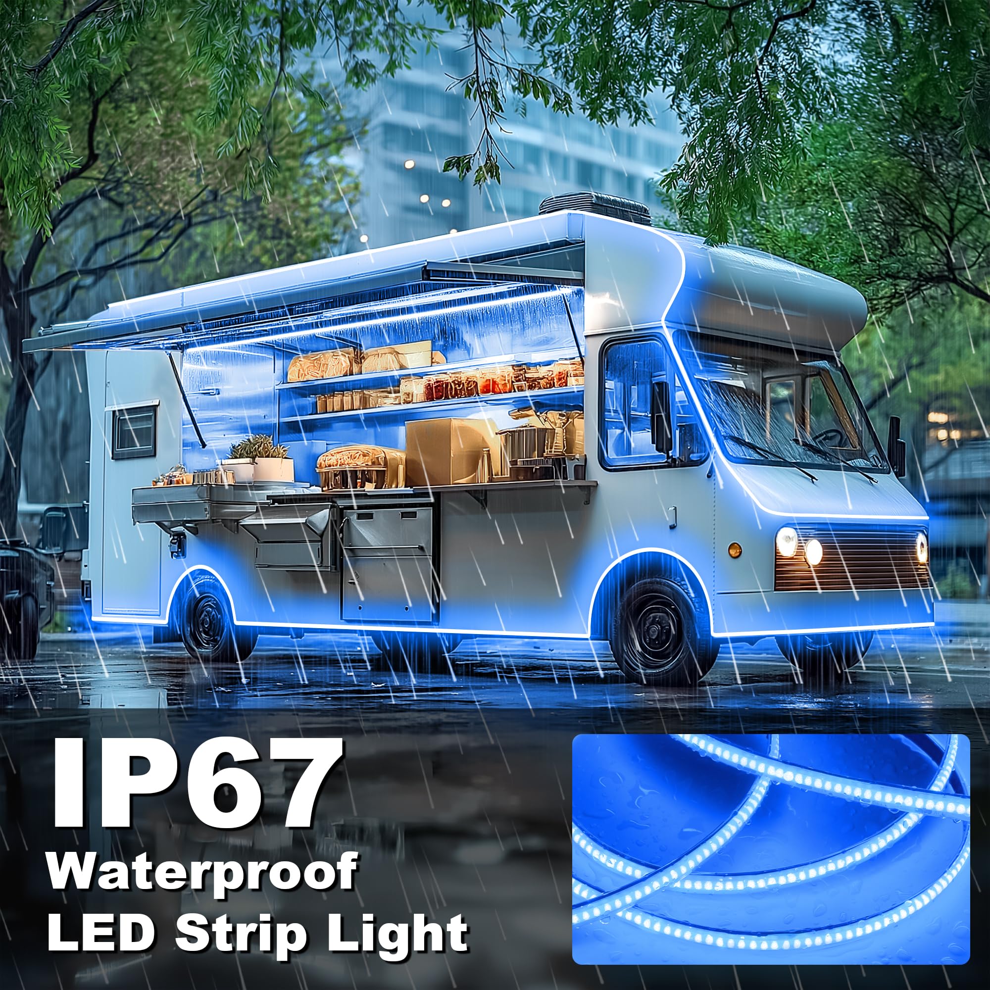 Gliztech RV exterior canopy lighting IP67 blue for all weather