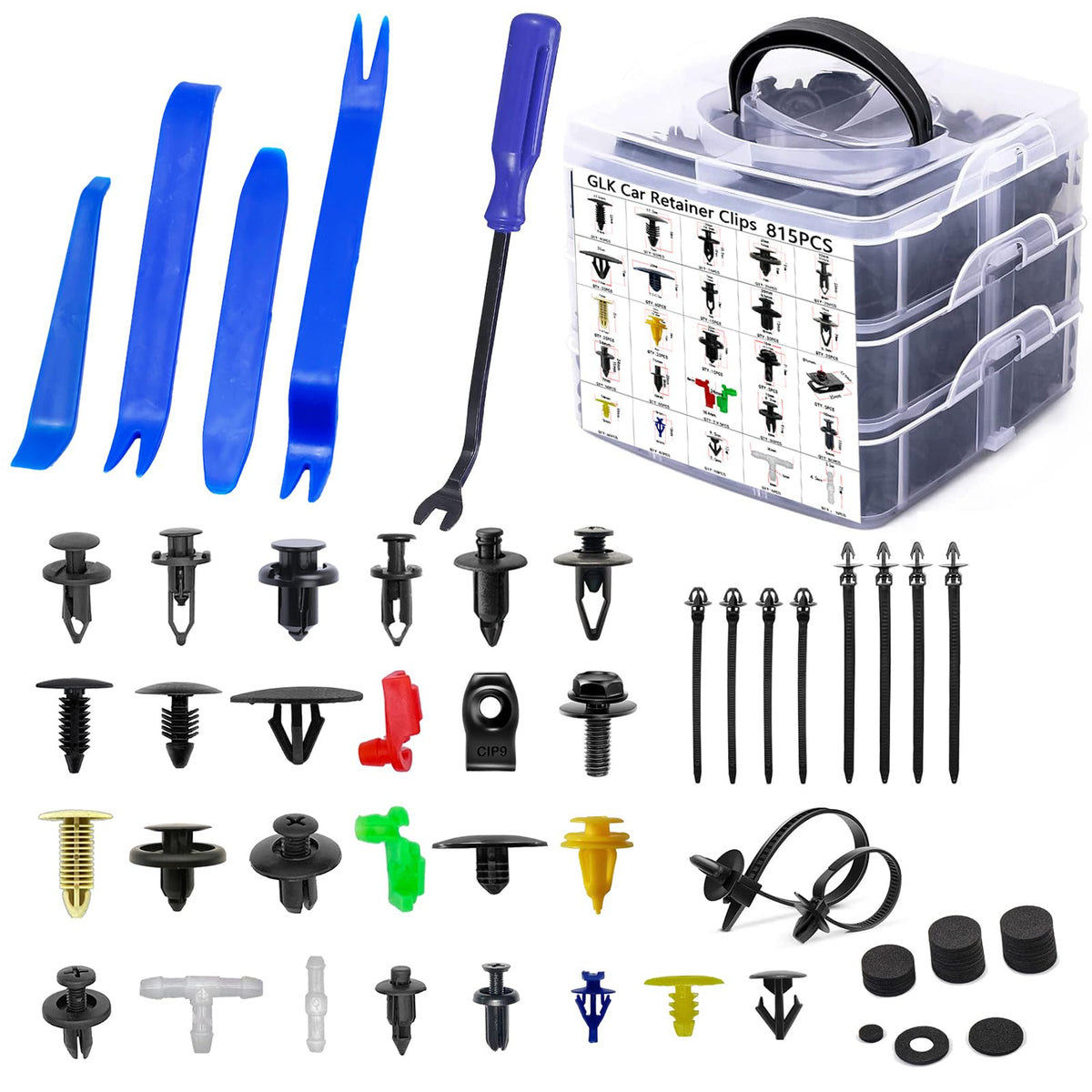 GLK 860pcs car clip kit with universal fit keeps trim panels secure.