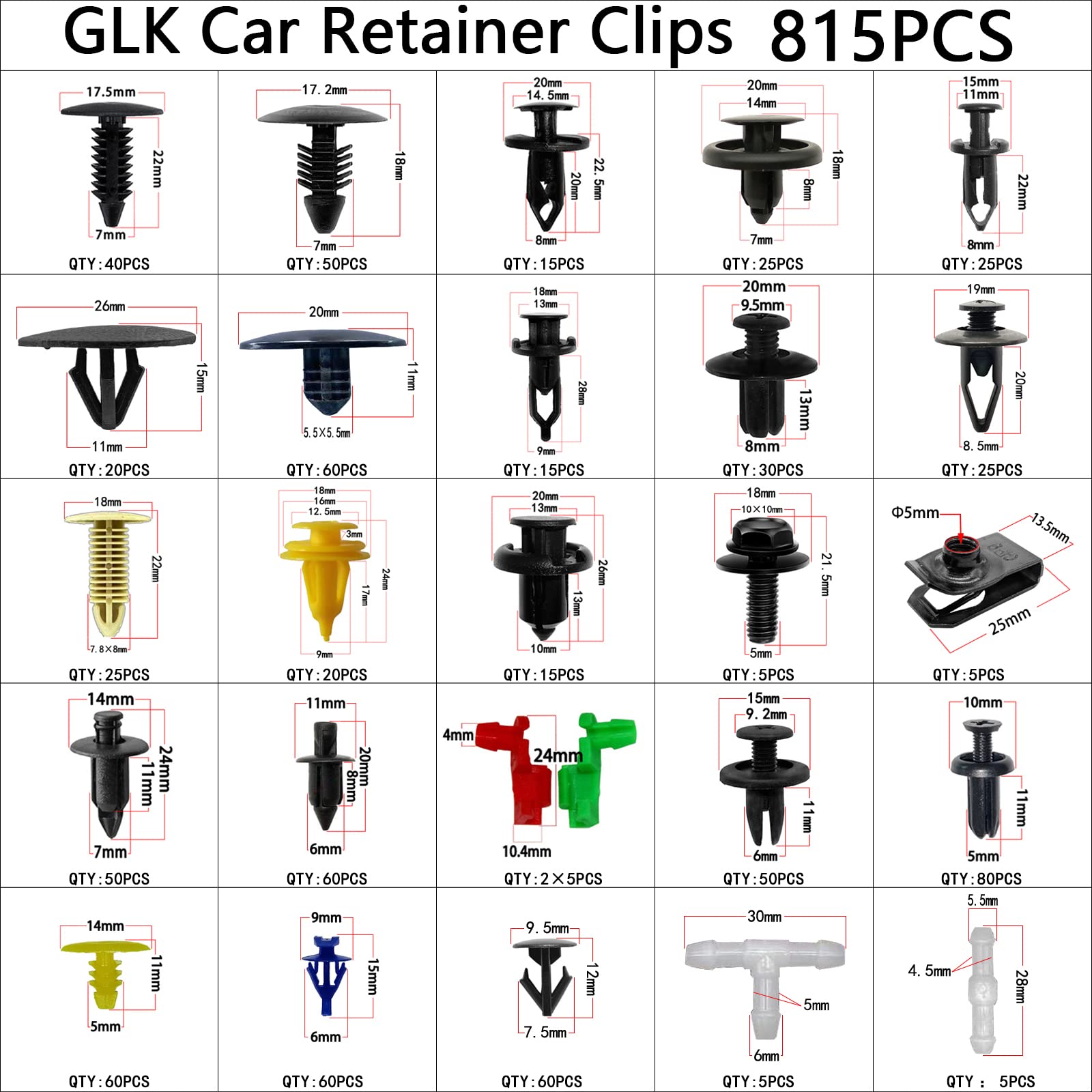 GLK premium nylon car clips provide durable, vibration-resistant holding.