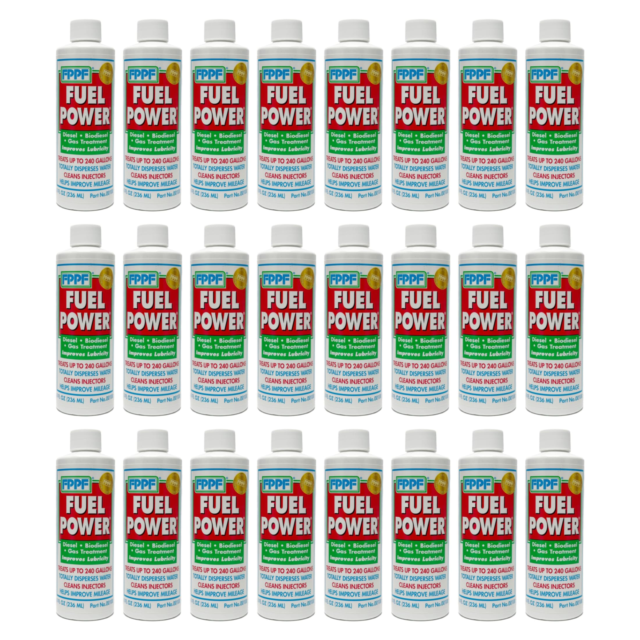 Global Parts Distributors 24 FPPF bottle pour showing easy diesel additive use for cleaner injectors
