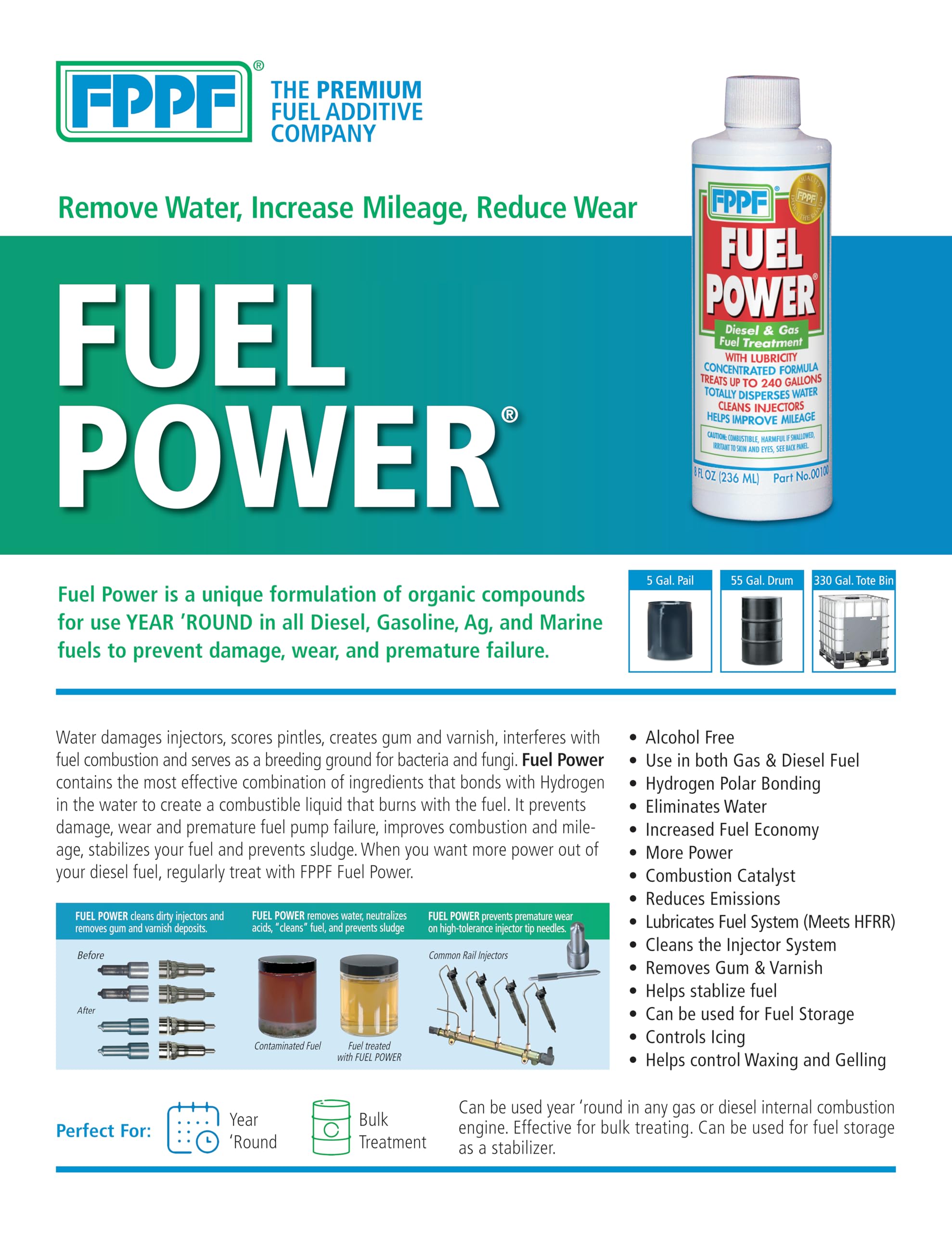Global Parts Distributors 24 FPPF label closeup highlighting product benefits for diesel efficiency