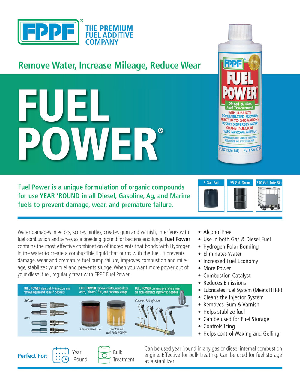Global Parts Distributors 24 FPPF label closeup highlighting product benefits for diesel efficiency