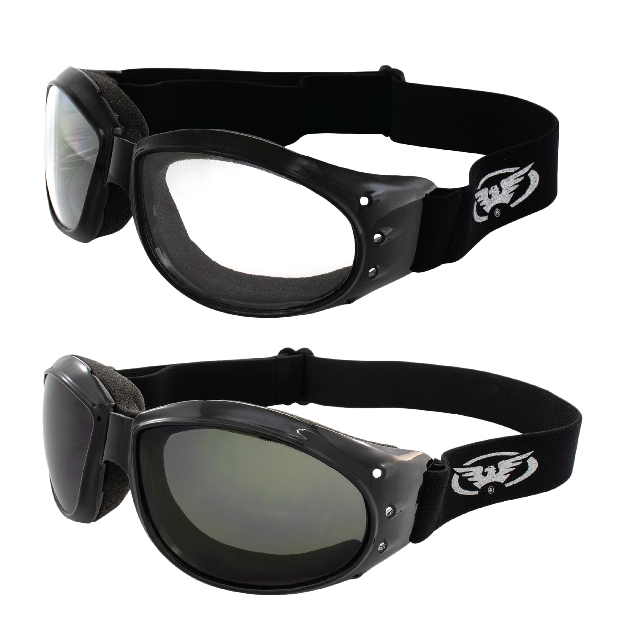Global Vision Eliminator Deluxe clear-lens goggles for night rides with UV400 protection.