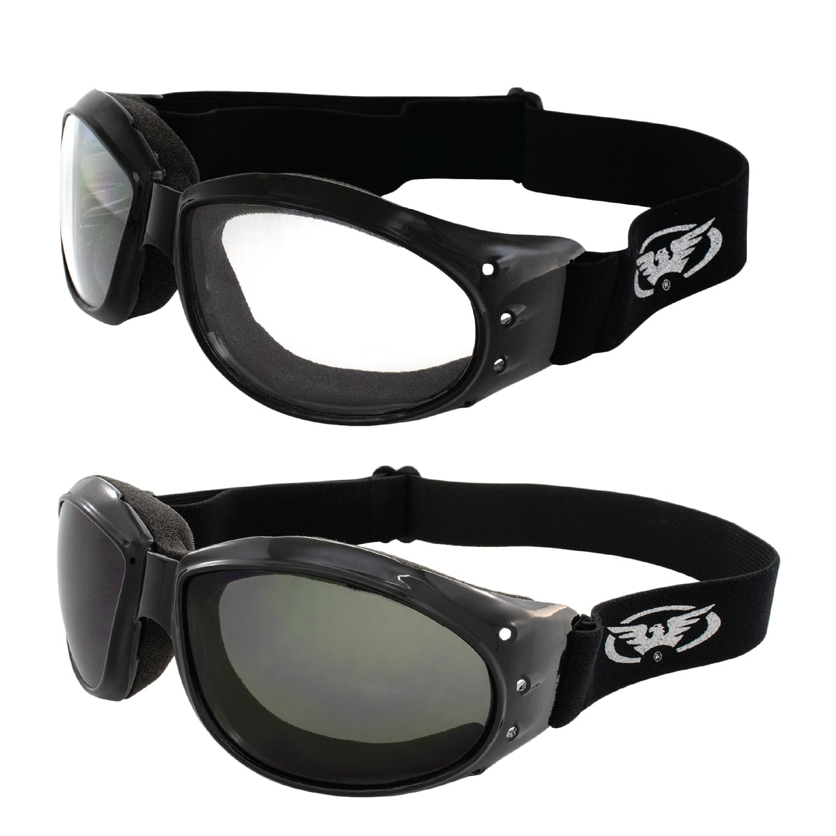 Global Vision Eliminator Deluxe clear-lens goggles for night rides with UV400 protection.