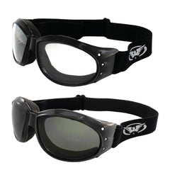 Global Vision Eliminator Deluxe clear-lens goggles for night rides with UV400 protection.