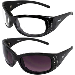 Global Vision Marilyn 2 Plus padded motorcycle glasses – four-pair pack for versatile riding eyewear.