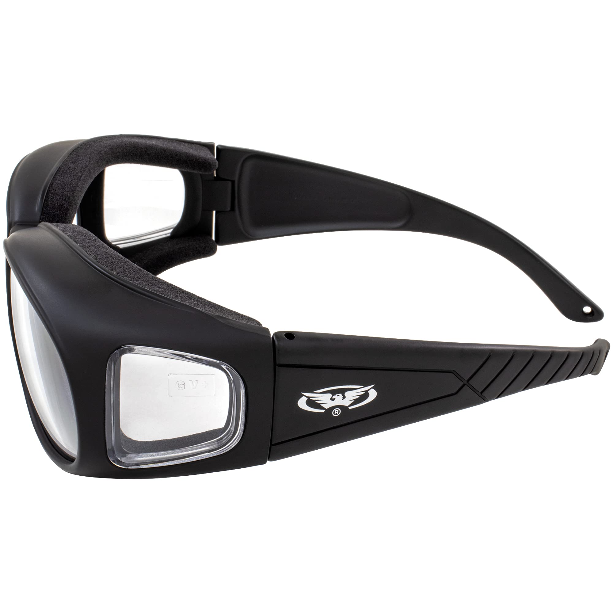 Global Vision Outfitter matte black nylon frames are rugged for motorcycles and outdoor use.