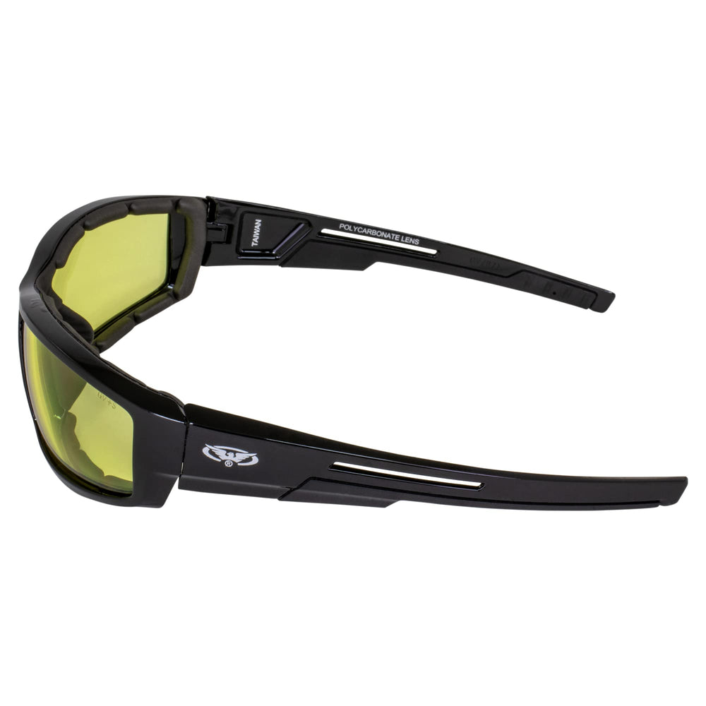 Global Vision Sly yellow lenses boost contrast in low light conditions.