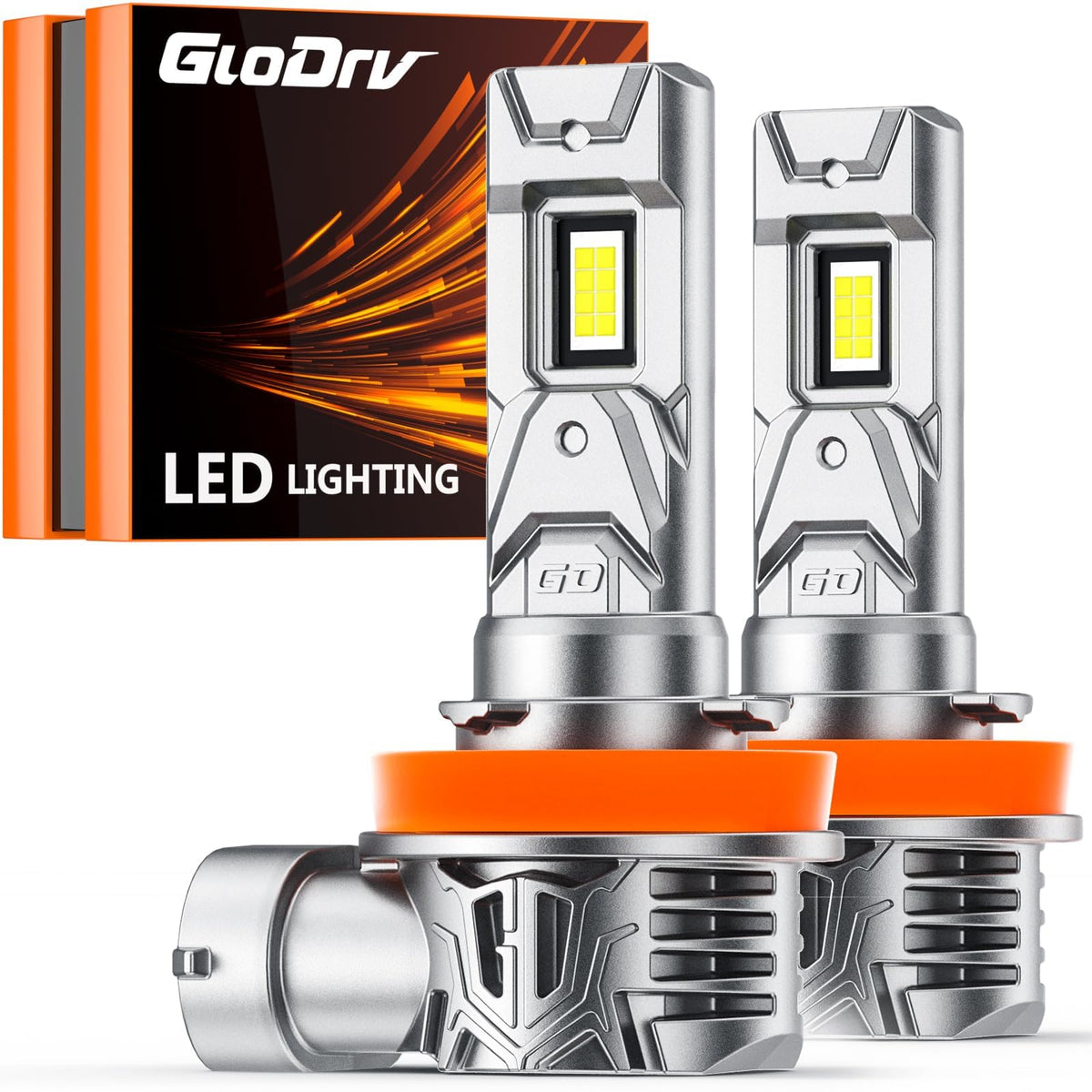 GloDrv H-11 fog light bulbs in mini-size design for quick plug-and-play installation.