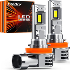 GloDrv H11 LED bulbs front view showing 40,000lm brightness for safer night driving