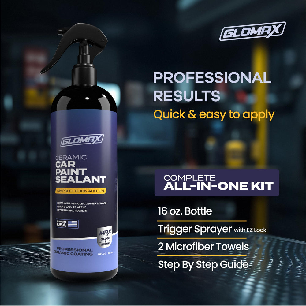 GLOMAX coated car surface highlights a high-gloss showroom finish.