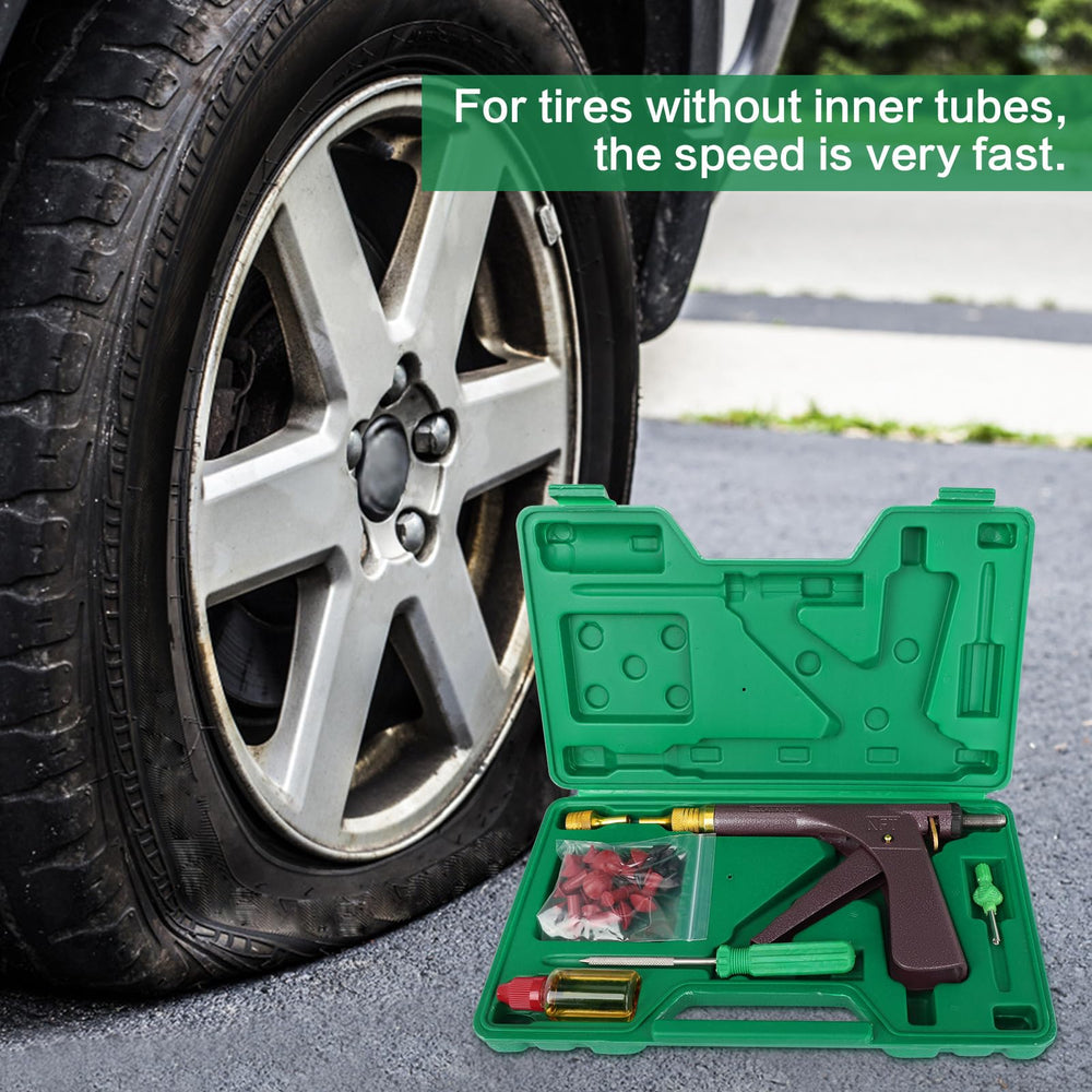 Complete toolset with nozzle and lubricant for repair versatility.