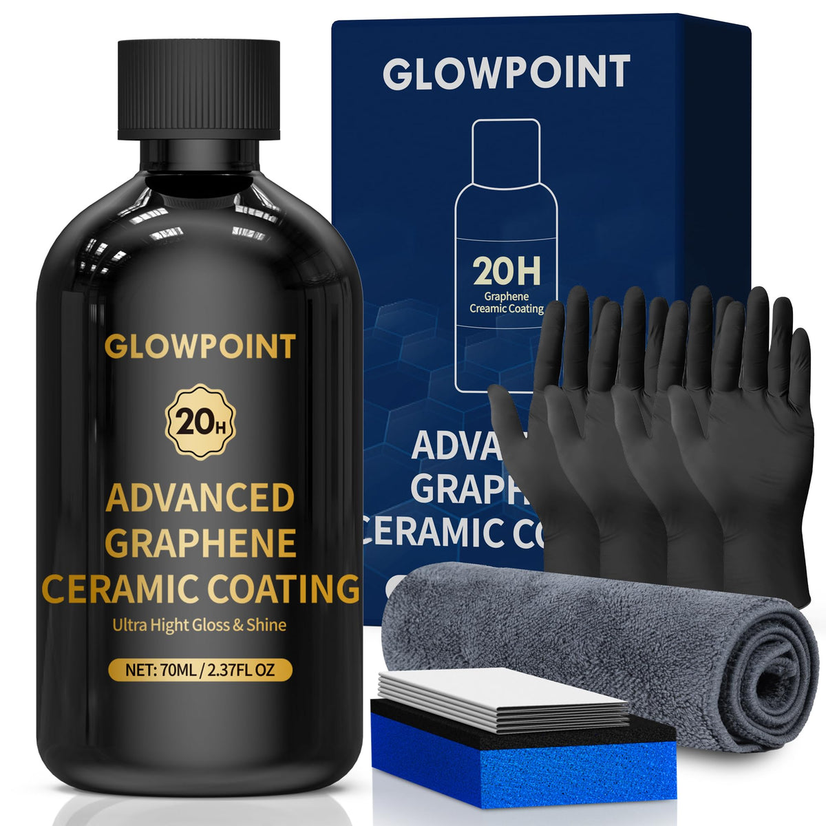 GLOWPOINT graphene coating bottle showing DIY protection and gloss