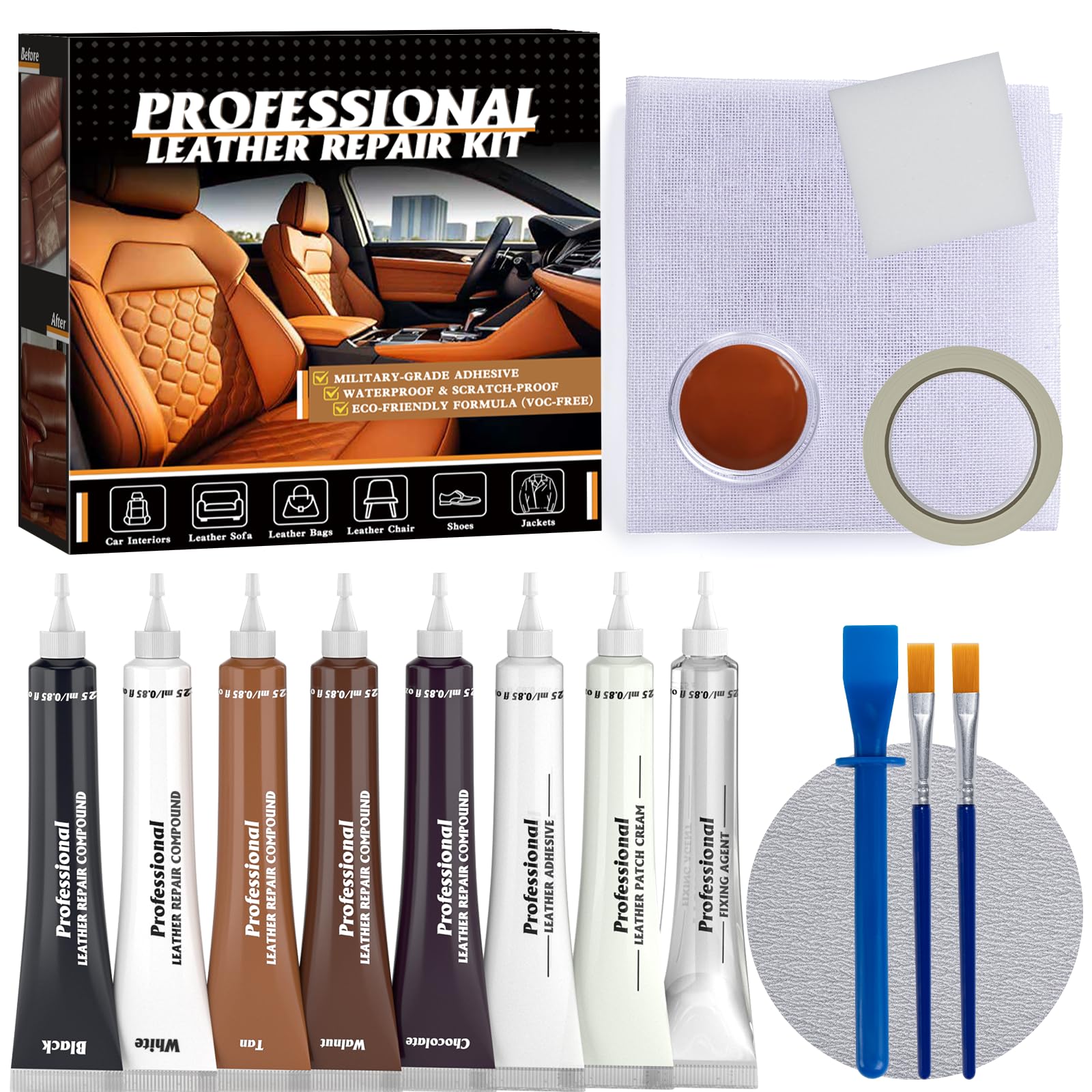 GLOWPOINT Leather Repair Kit packaging demonstrates all-in-one color repair solution.