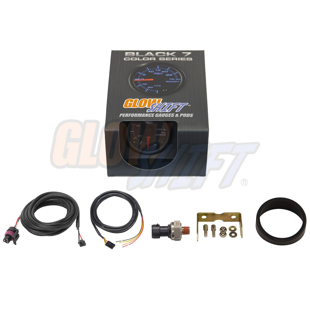 GlowShift gauge kit box showing included components and accessories