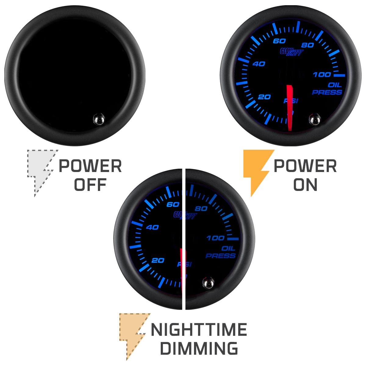 GlowShift blue/red/green color modes provide customizable visibility for night drives.