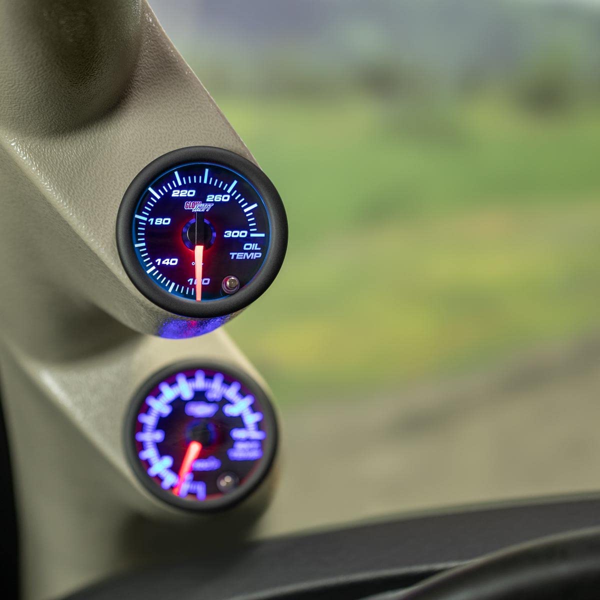 Smoked lens on GlowShift gauge improves legibility in bright light