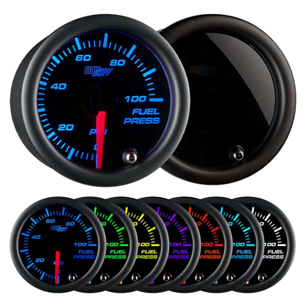 GlowShift tinted 52mm fuel pressure gauge with multi-color display for flexible monitoring