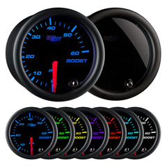 GlowShift tinted 7 color boost gauge front view for diesel truck monitoring